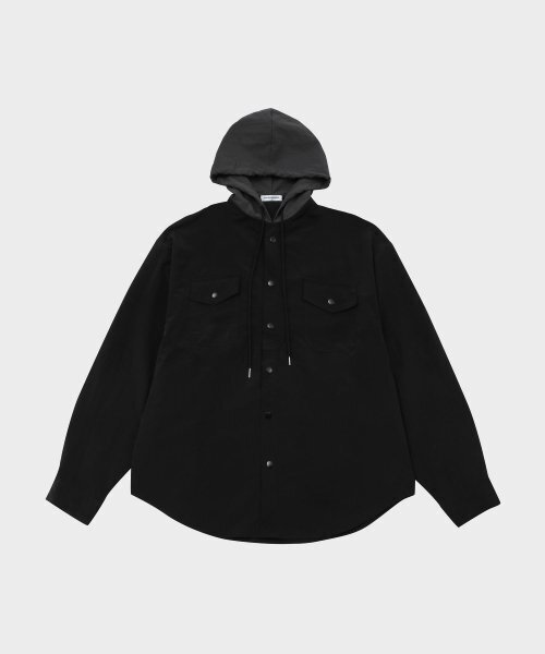 SLOW RECORD HOUSE(スローレコードハウス)の「ナイロンフードシャツ_ブラック(シャツ/ブラウス・レディース・その他・SMALL/MEDIUM/LARGE)」の1枚目の写真