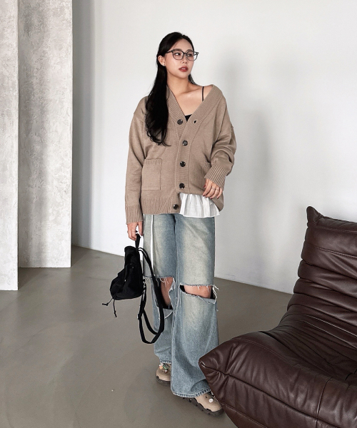 BLOND9(ブロンドナイン)の「ベーシックニットカーディガン_モカ(カーディガン/ボレロ・レディース・その他・LARGE/MEDIUM/XX-LARGE)」の3枚目の写真