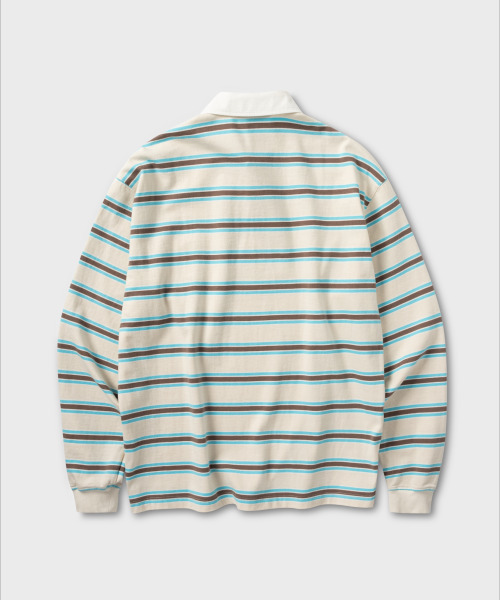 NONBLANK(ノンブランク)の「ストライプラグビーTシャツ_BEIGE(ポロシャツ・メンズ・ベージュ・MEDIUM/LARGE/X-LARGE)」の16枚目の写真