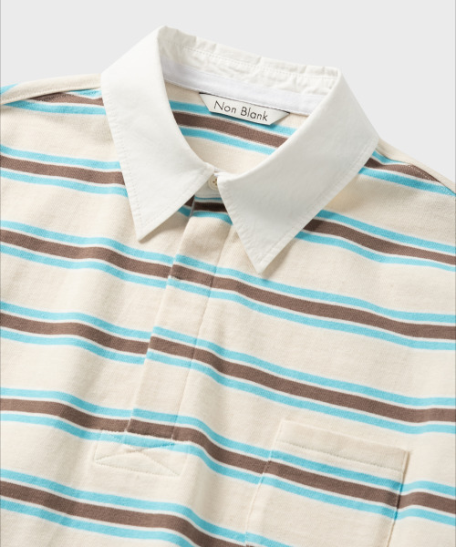 NONBLANK(ノンブランク)の「ストライプラグビーTシャツ_BEIGE(ポロシャツ・メンズ・ベージュ・MEDIUM/LARGE/X-LARGE)」の17枚目の写真