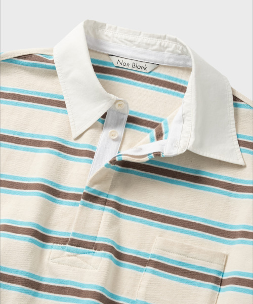NONBLANK(ノンブランク)の「ストライプラグビーTシャツ_BEIGE(ポロシャツ・メンズ・ベージュ・MEDIUM/LARGE/X-LARGE)」の18枚目の写真