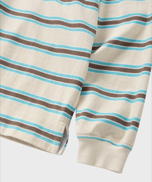 NONBLANK(ノンブランク)の「ストライプラグビーTシャツ_BEIGE(ポロシャツ・メンズ・ベージュ・MEDIUM/LARGE/X-LARGE)」の20枚目の写真
