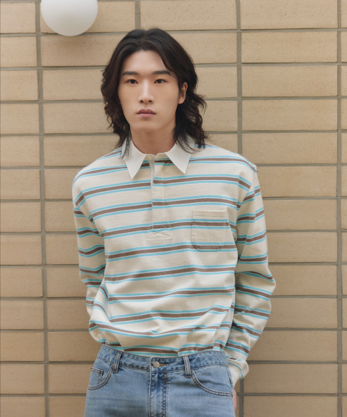 NONBLANK(ノンブランク)の「ストライプラグビーTシャツ_BEIGE(ポロシャツ・メンズ・ベージュ・MEDIUM/LARGE/X-LARGE)」の11枚目の写真