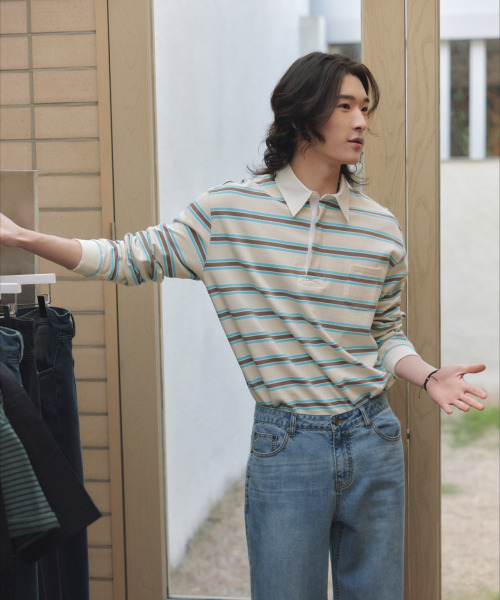 NONBLANK(ノンブランク)の「ストライプラグビーTシャツ_BEIGE(ポロシャツ・メンズ・ベージュ・MEDIUM/LARGE/X-LARGE)」の12枚目の写真