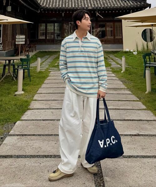 NONBLANK(ノンブランク)の「ストライプラグビーTシャツ_BEIGE(ポロシャツ・メンズ・ベージュ・MEDIUM/LARGE/X-LARGE)」の5枚目の写真