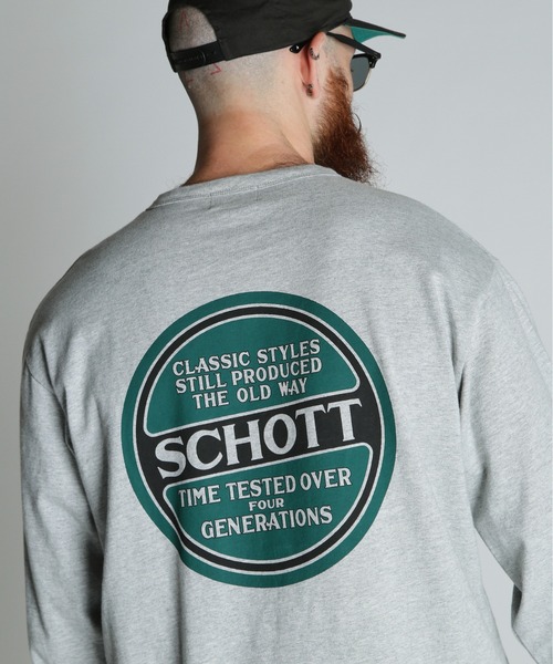 Schott（ショット）の「Schott/ショット/LS CIRCLE LOGO T-SHIRT/サークルロゴ ロンT（Tシャツ/カットソー・メンズ・グレー/ホワイト/ブラック・2XL/XL/L/M）」の3枚目の写真