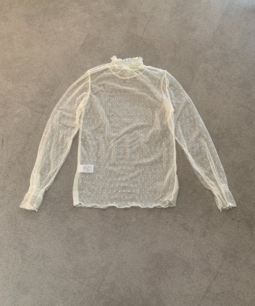 SHEPP(シープ)の「【26年春新作】メロウフリル ハイネック ドットチュールシアートップス(Tシャツ/カットソー・レディース・ブラック/アイボリー/ホワイト・M/L)」の11枚目の写真