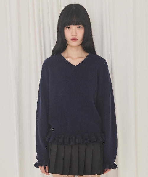 ALKI ALKA(アルキアルカ)の「V-Neck Frill Knit (Navy)(ニット/セーター・レディース・その他・Navy)」の5枚目の写真