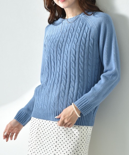 INTERPLANET（インタープラネット）の「前身頃ケーブルラグランプルオーバー（ニット/セーター・レディース・ネイビー/グレー/ブルー・MEDIUM/LARGE）」の3枚目の写真