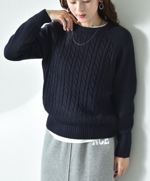 INTERPLANET（インタープラネット）の「前身頃ケーブルラグランプルオーバー（ニット/セーター・レディース・ネイビー/グレー/ブルー・MEDIUM/LARGE）」の10枚目の写真