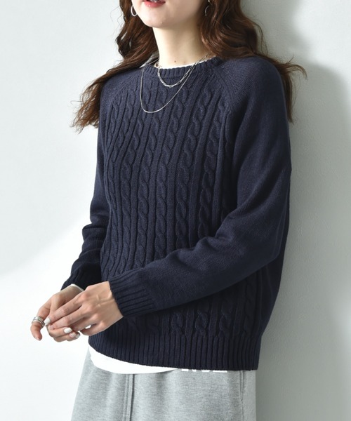INTERPLANET（インタープラネット）の「前身頃ケーブルラグランプルオーバー（ニット/セーター・レディース・ネイビー/グレー/ブルー・MEDIUM/LARGE）」の12枚目の写真