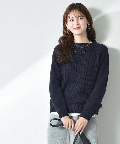 INTERPLANET（インタープラネット）の「前身頃ケーブルラグランプルオーバー（ニット/セーター・レディース・ネイビー/グレー/ブルー・MEDIUM/LARGE）」の6枚目の写真