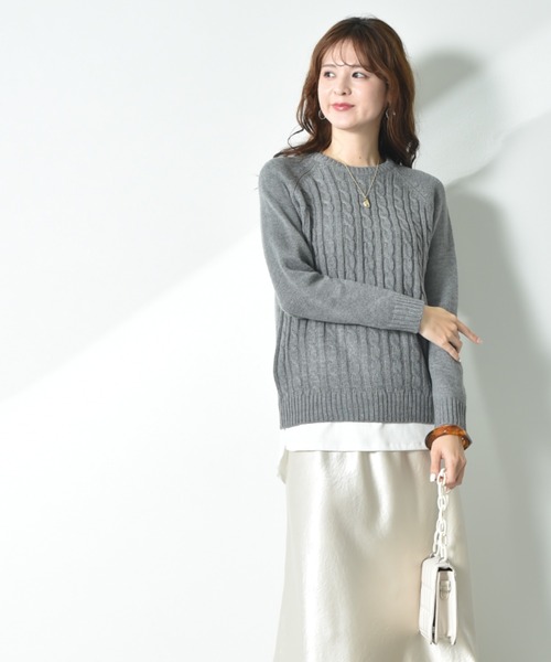 INTERPLANET（インタープラネット）の「前身頃ケーブルラグランプルオーバー（ニット/セーター・レディース・ネイビー/グレー/ブルー・MEDIUM/LARGE）」の16枚目の写真