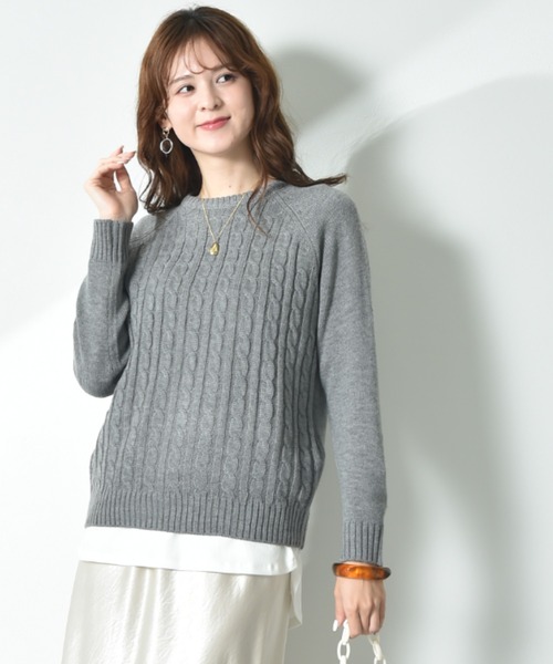 INTERPLANET（インタープラネット）の「前身頃ケーブルラグランプルオーバー（ニット/セーター・レディース・ネイビー/グレー/ブルー・MEDIUM/LARGE）」の15枚目の写真