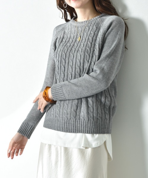 INTERPLANET（インタープラネット）の「前身頃ケーブルラグランプルオーバー（ニット/セーター・レディース・ネイビー/グレー/ブルー・MEDIUM/LARGE）」の20枚目の写真