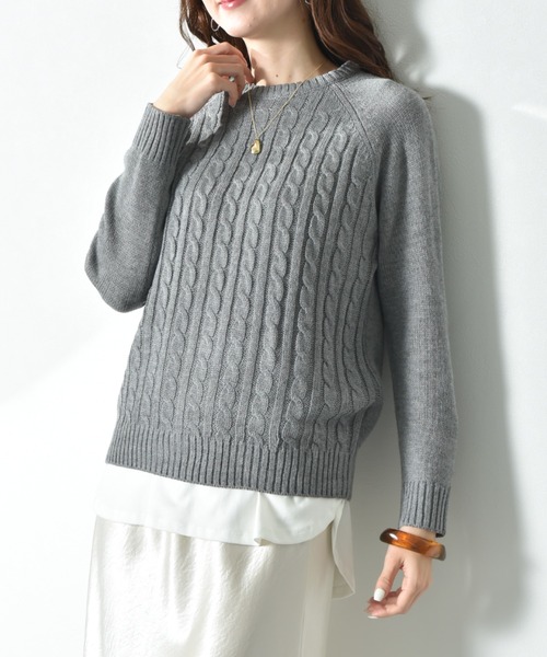 INTERPLANET（インタープラネット）の「前身頃ケーブルラグランプルオーバー（ニット/セーター・レディース・ネイビー/グレー/ブルー・MEDIUM/LARGE）」の22枚目の写真