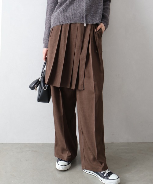 Libby&Rose(リビーアンドローズ)の「ラッププリーツスカート付パンツ(その他パンツ・レディース・ブラウン/チャコールグレー・FREE)」の3枚目の写真