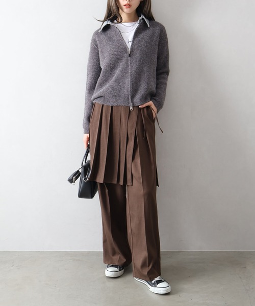 Libby&Rose(リビーアンドローズ)の「ラッププリーツスカート付パンツ(その他パンツ・レディース・ブラウン/チャコールグレー・FREE)」の4枚目の写真