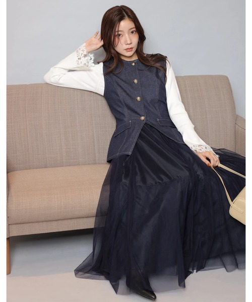 【新品】アプワイザーリッシェ　ビーズ袖フレアニット　ジャスグリッティー　ノエラ Apuweiser-riche（アプワイザーリッシェ）の「ビーズ袖フレアニット