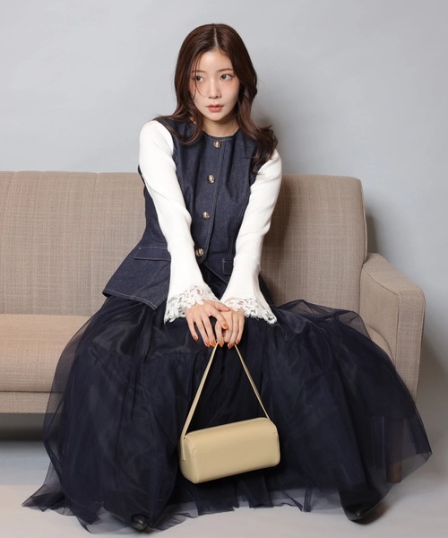 【新品】アプワイザーリッシェ　ビーズ袖フレアニット　ジャスグリッティー　ノエラ Apuweiser-riche（アプワイザーリッシェ）の「ビーズ袖フレアニット