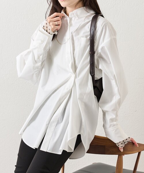 mystic（ミスティック）の「ボタンレイヤードBIGシャツ（シャツ/ブラウス・レディース・オフホワイト/ブルー/ピンク/ブラウン・FREE）」の2枚目の写真