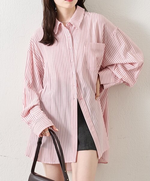 mystic（ミスティック）の「ボタンレイヤードBIGシャツ（シャツ/ブラウス・レディース・オフホワイト/ブルー/ピンク/ブラウン・FREE）」の4枚目の写真