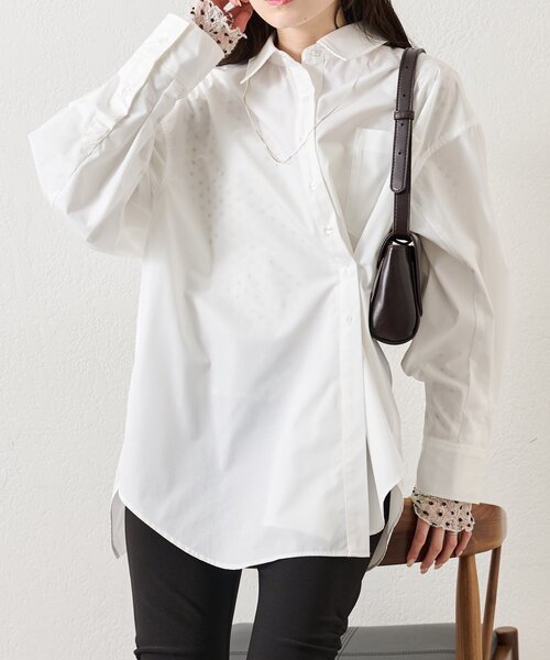 mystic（ミスティック）の「ボタンレイヤードBIGシャツ（シャツ/ブラウス・レディース・オフホワイト/ブルー/ピンク/ブラウン・FREE）」の5枚目の写真