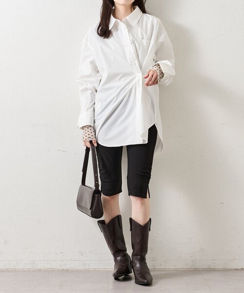 mystic（ミスティック）の「ボタンレイヤードBIGシャツ（シャツ/ブラウス・レディース・オフホワイト/ブルー/ピンク/ブラウン・FREE）」の7枚目の写真