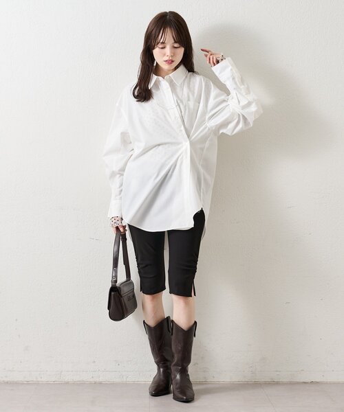 mystic（ミスティック）の「ボタンレイヤードBIGシャツ（シャツ/ブラウス・レディース・オフホワイト/ブルー/ピンク/ブラウン・FREE）」の8枚目の写真