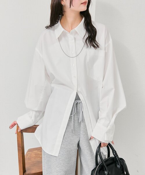 mystic（ミスティック）の「ボタンレイヤードBIGシャツ（シャツ/ブラウス・レディース・オフホワイト/ブルー/ピンク/ブラウン・FREE）」の10枚目の写真