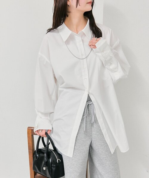 mystic（ミスティック）の「ボタンレイヤードBIGシャツ（シャツ/ブラウス・レディース・オフホワイト/ブルー/ピンク/ブラウン・FREE）」の11枚目の写真