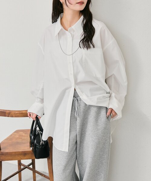 mystic（ミスティック）の「ボタンレイヤードBIGシャツ（シャツ/ブラウス・レディース・オフホワイト/ブルー/ピンク/ブラウン・FREE）」の16枚目の写真