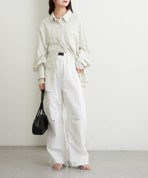 mystic 新作Backリボンロングシャツ　ホワイト新品 mystic バックリボンロングシャツ 長袖シフォンブラウス ホワイト F