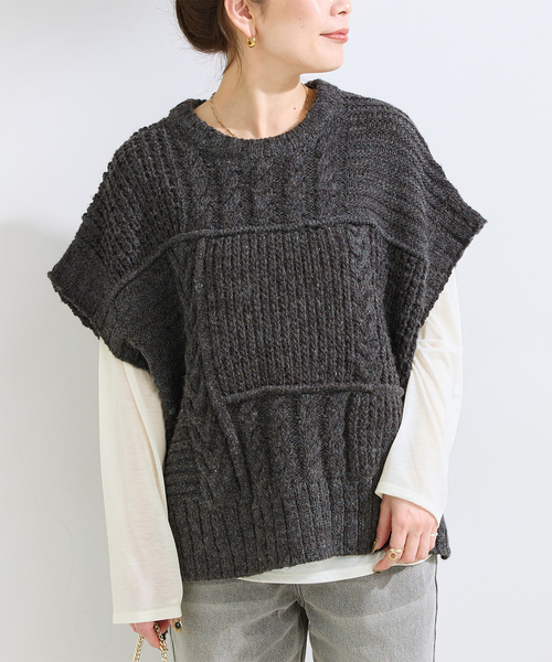 doublet 3Dパッチ ニットベスト 2枚セット》パッチワークニットベスト*ロンTSET（ニット/セーター