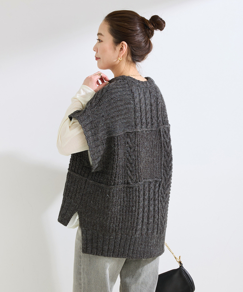 B.C STOCK(ベーセーストック)の「《2枚セット》パッチワークニットベスト*ロンTSET(ニット/セーター・レディース・チャコールグレー/ホワイト・FREE)」の19枚目の写真