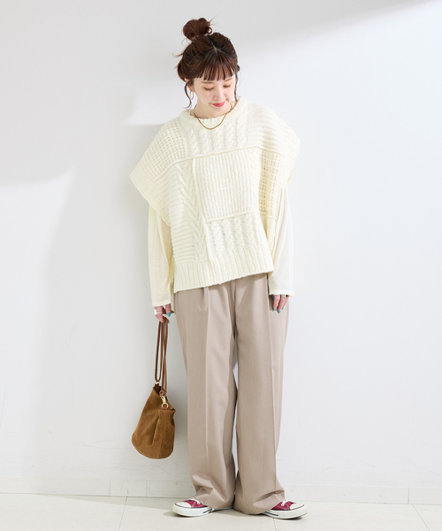 B.C STOCK(ベーセーストック)の「《2枚セット》パッチワークニットベスト*ロンTSET(ニット/セーター・レディース・チャコールグレー/ホワイト・FREE)」の21枚目の写真