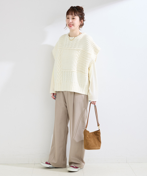 B.C STOCK(ベーセーストック)の「《2枚セット》パッチワークニットベスト*ロンTSET(ニット/セーター・レディース・チャコールグレー/ホワイト・FREE)」の22枚目の写真