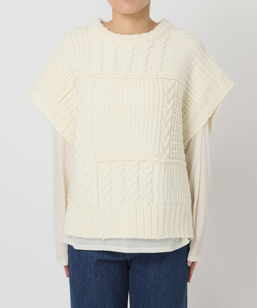 B.C STOCK(ベーセーストック)の「《2枚セット》パッチワークニットベスト*ロンTSET(ニット/セーター・レディース・チャコールグレー/ホワイト・FREE)」の10枚目の写真