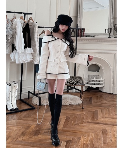 ボンディングツイードオフショルチュニック（その他トップス）｜Darich