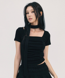 BABLETWO（ビーエイブルトゥー）の「noa scarf top-black（Tシャツ/カットソー）」