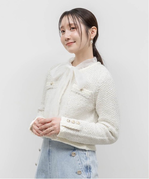 RANDA(ランダ)の「ツイードラメニットカーディガン(カーディガン/ボレロ・レディース・イエロー・FREE)」の3枚目の写真