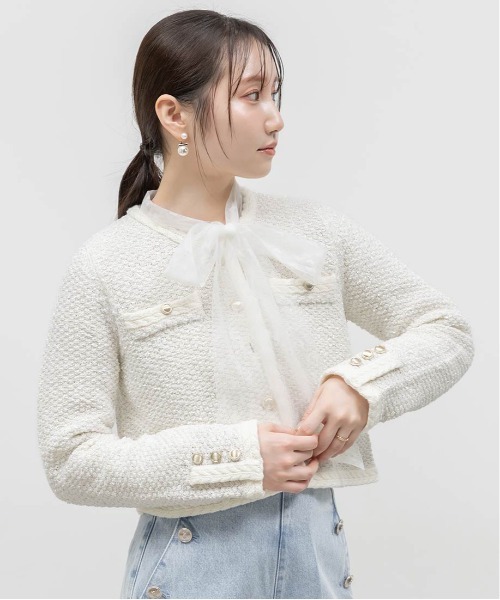 RANDA(ランダ)の「ツイードラメニットカーディガン(カーディガン/ボレロ・レディース・イエロー・FREE)」の4枚目の写真