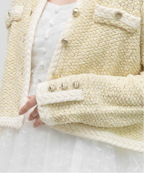 RANDA(ランダ)の「ツイードラメニットカーディガン(カーディガン/ボレロ・レディース・イエロー・FREE)」の7枚目の写真