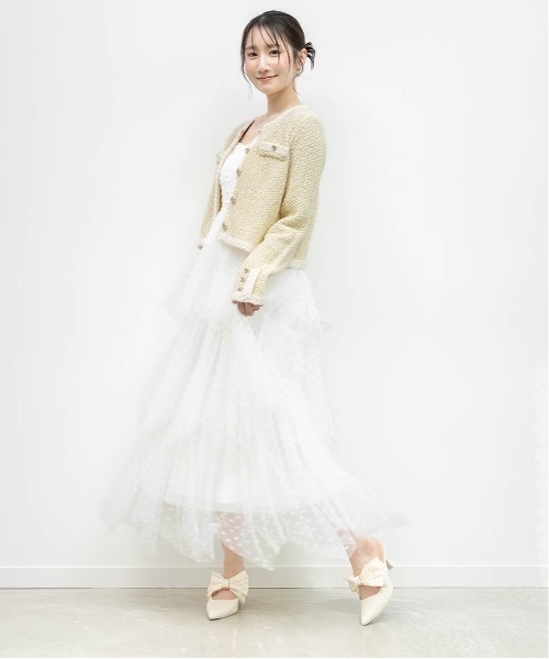 RANDA(ランダ)の「ツイードラメニットカーディガン(カーディガン/ボレロ・レディース・イエロー・FREE)」の8枚目の写真