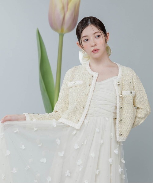 RANDA(ランダ)の「ツイードラメニットカーディガン(カーディガン/ボレロ・レディース・イエロー・FREE)」の2枚目の写真