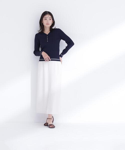 NATURAL BEAUTY BASIC(ナチュラルビューティーベーシック)の「◇ストレッチカルゼシリーズ ナロースカート(スカート・レディース・ブラック/オフホワイト/ベージュ・MEDIUM/P/S)」の1枚目の写真