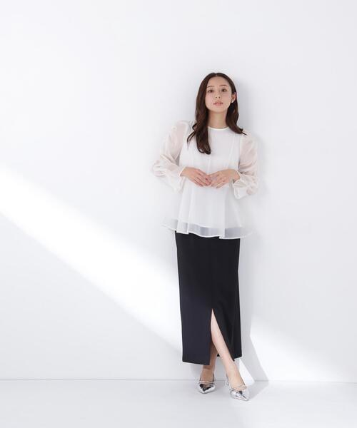 NATURAL BEAUTY BASIC(ナチュラルビューティーベーシック)の「◇ストレッチカルゼシリーズ ナロースカート(スカート・レディース・ブラック/オフホワイト/ベージュ・MEDIUM/P/S)」の2枚目の写真