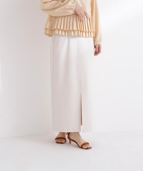 NATURAL BEAUTY BASIC(ナチュラルビューティーベーシック)の「◇ストレッチカルゼシリーズ ナロースカート(スカート・レディース・ブラック/オフホワイト/ベージュ・MEDIUM/P/S)」の2枚目の写真