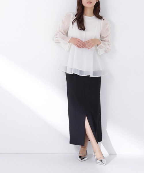 NATURAL BEAUTY BASIC(ナチュラルビューティーベーシック)の「◇ストレッチカルゼシリーズ ナロースカート(スカート・レディース・ブラック/オフホワイト/ベージュ・MEDIUM/P/S)」の1枚目の写真