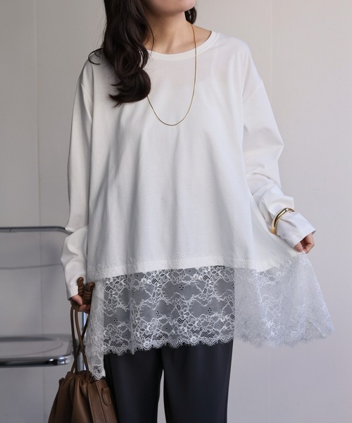 ap retro（アプレトロ）の「裾レースドッキングロンTee / レーストップス（Tシャツ/カットソー・レディース・ブラック/ホワイト・FREE）」の6枚目の写真